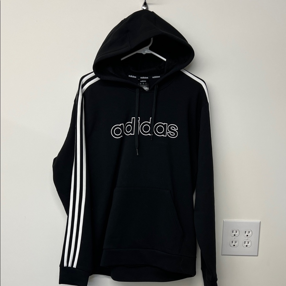 Adidas Men's Black Hoodie with White Stripes